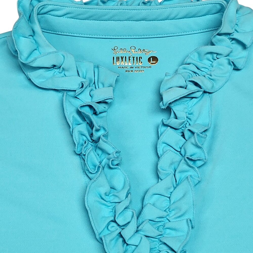 Lilly Pulitzer UPF50+ Luxletic Frida Ruffle Polo Top Size Large Golf Pickleball